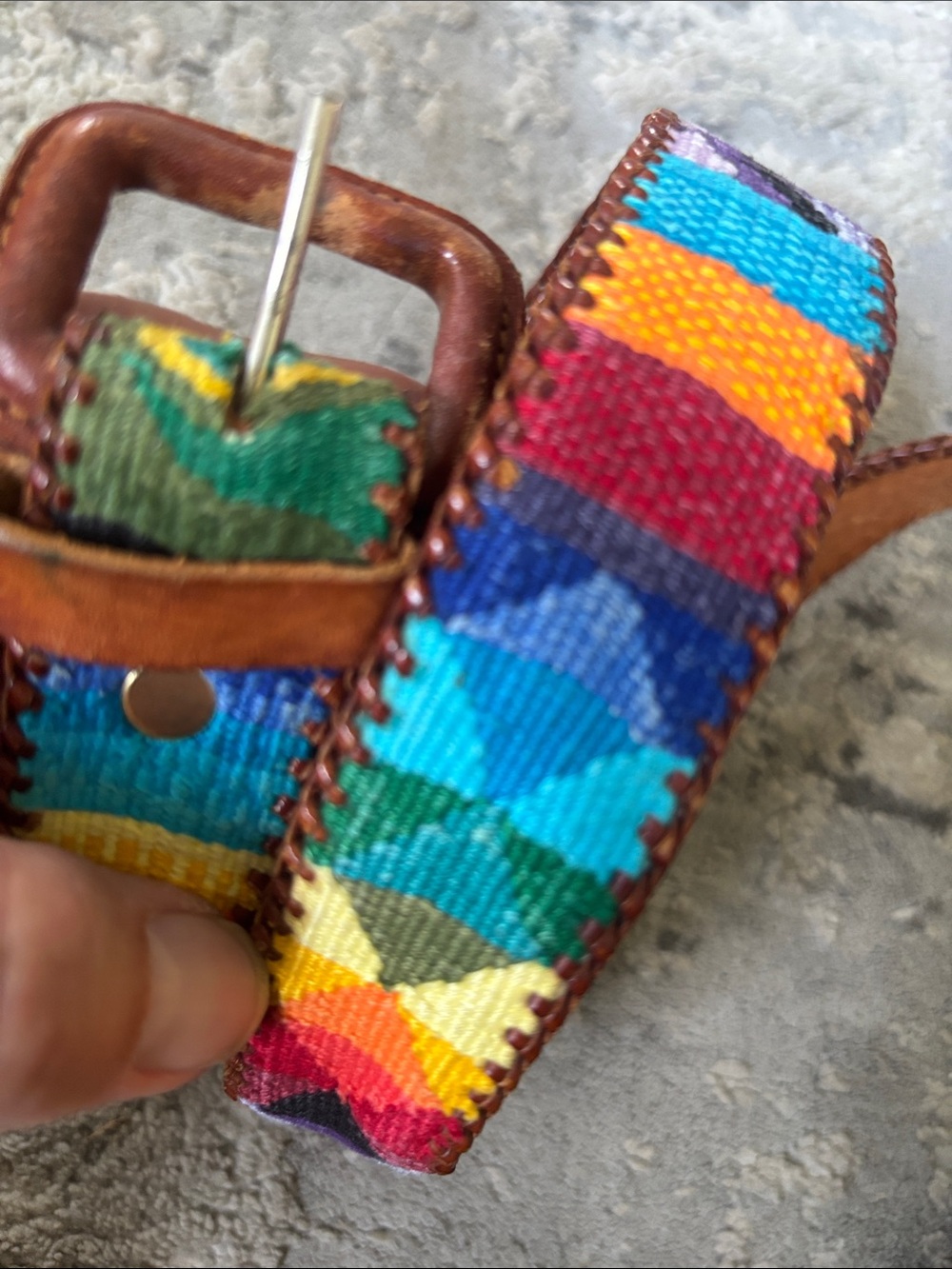 Handwoven MulticolorFabric & Leather Belt Size 36 - Picture 2 of 3